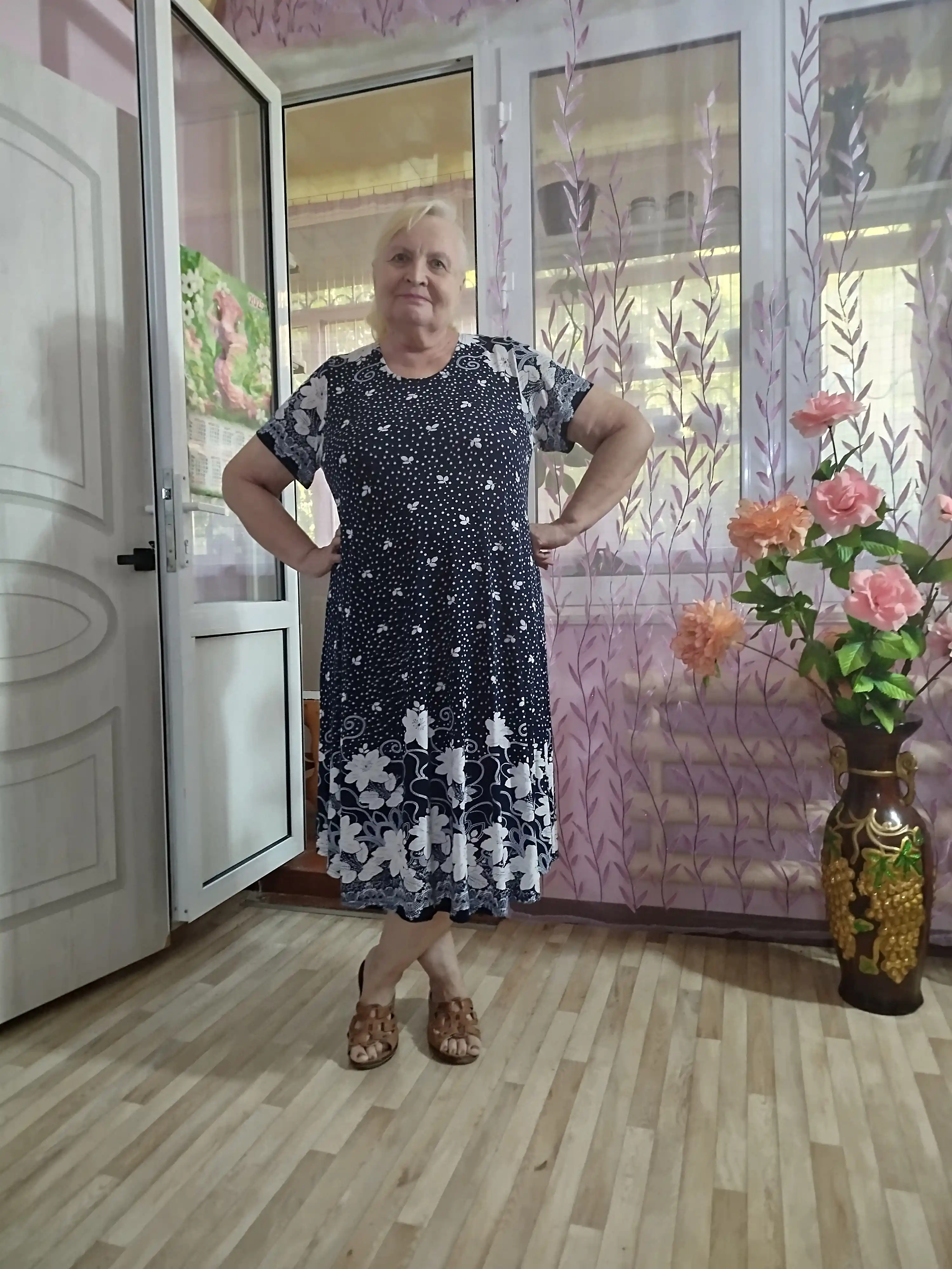 Платье больших размеров 50-60, холодок-полиэстер, свободный крой, летнее, Кыргызстан