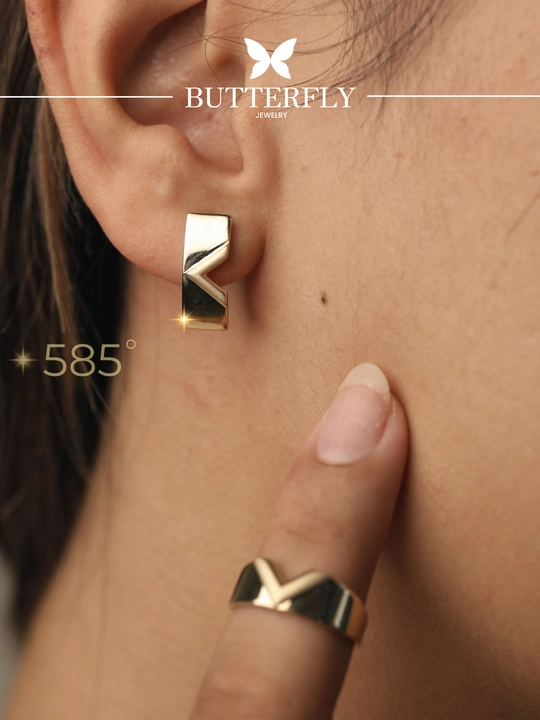 Золотое кольцо и серги комплект, 5.27 г, модель B48K,золото 585 пробы, BUTTERFLY GOLD - 