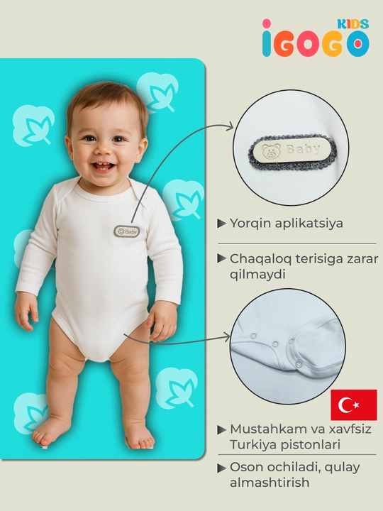 Bodi yangi tug'ilgan chaqaloqlar uchun razmer kattalashtirgich bilan: IGoGoKids