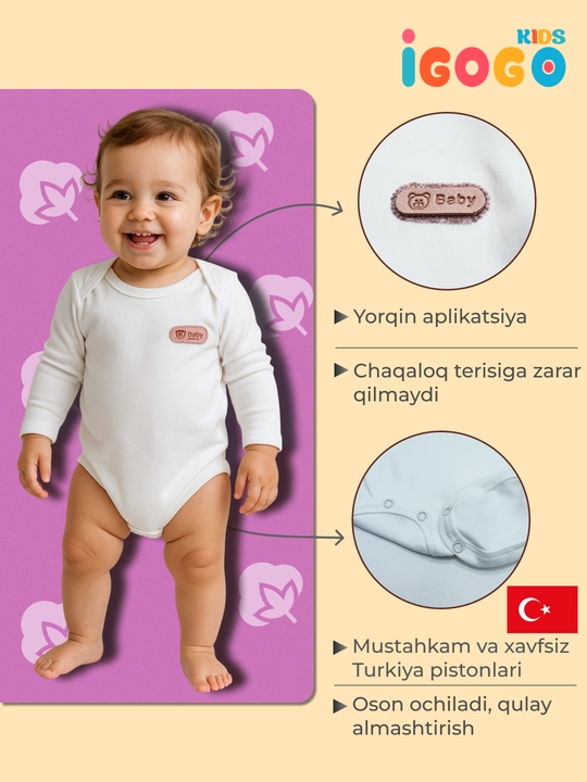 Bodi yangi tug'ilgan chaqaloqlar uchun razmer kattalashtirgich bilan: IGoGoKids