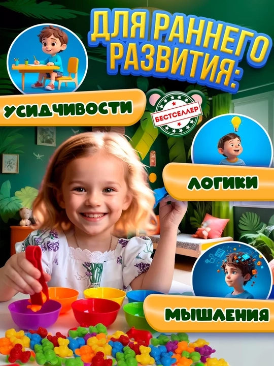 Сортер для малышей с пинцетом Монтессори, животные, транспорт, динозавр, семья