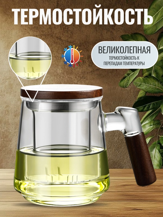 Choy damlash uchun krujka, qopqoq va filtr-damlagich bilan 500 ml