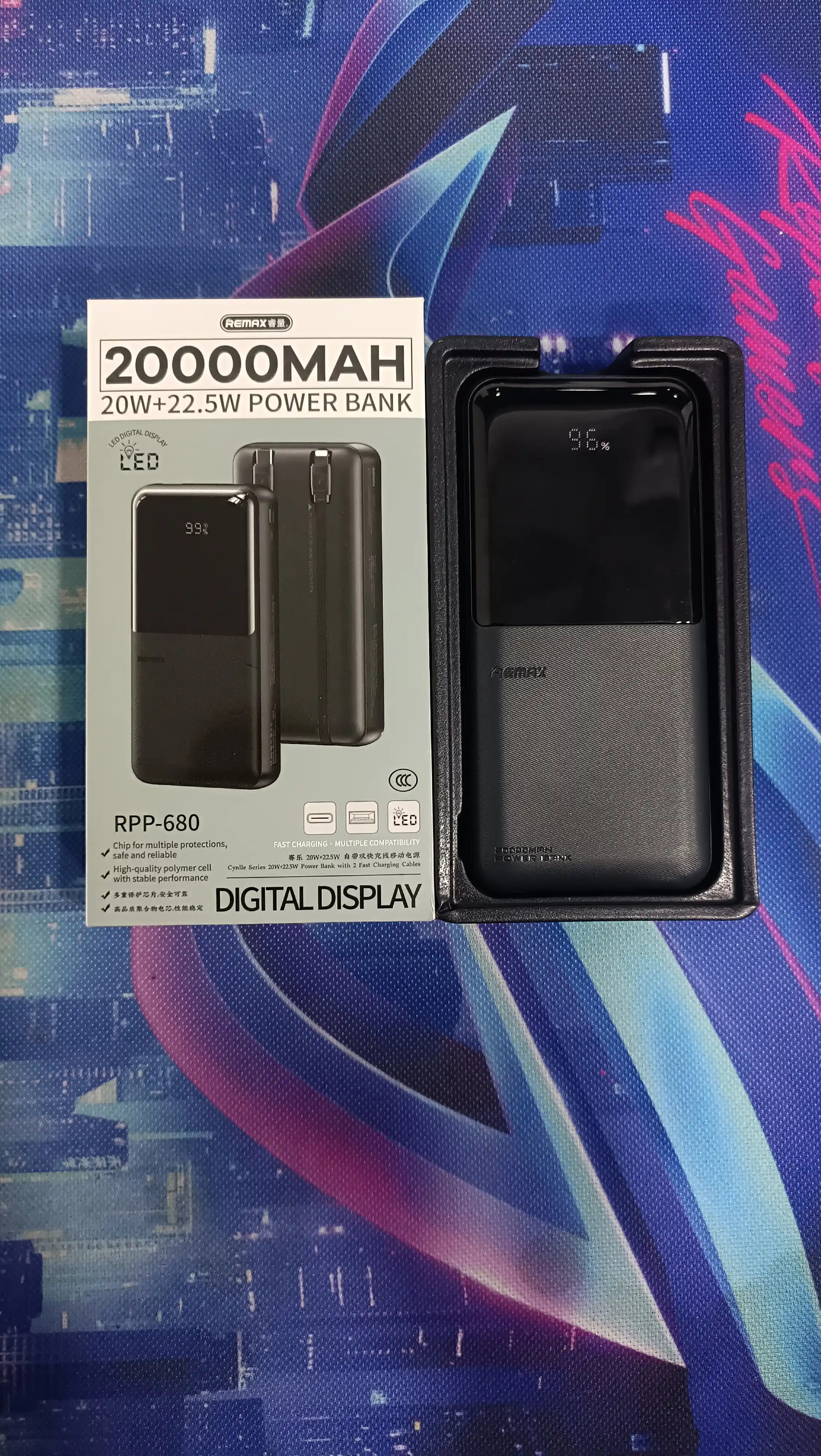 REMAX Power Bank tashqi batareyasi 22,5 W tez zaryadlash, 10000 dan 50000 mA/h, Type-C
