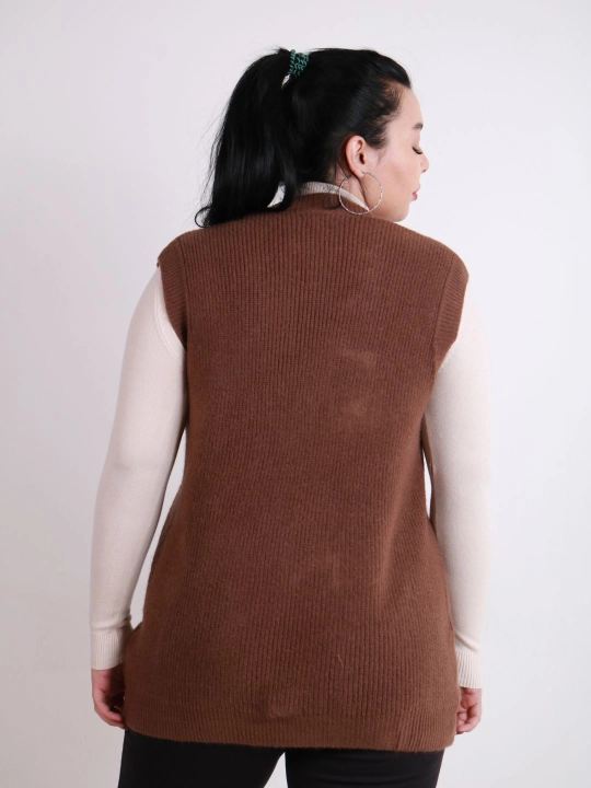 Ayollar uchun trikotaj jilet, uzun model, tugmali, cho‘ntakli, plus size, har kunlik uslub