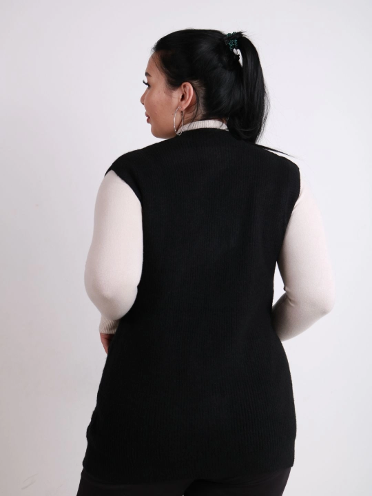 Ayollar uchun trikotaj jilet, uzun model, tugmali, cho‘ntakli, plus size, har kunlik uslub