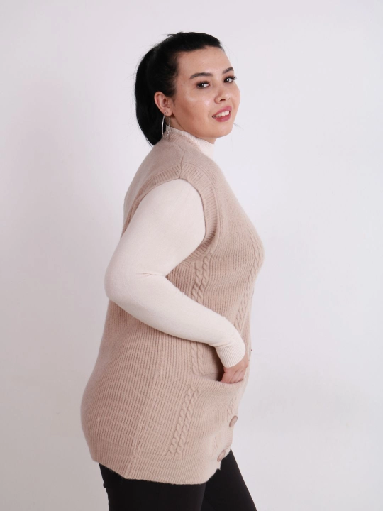 Ayollar uchun trikotaj jilet, uzun model, tugmali, cho‘ntakli, plus size, har kunlik uslub
