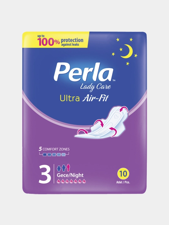 Женские гигиенические прокладки PERLA ULTRA AIR-FIT NIGHT (GECE) 10 шт - 