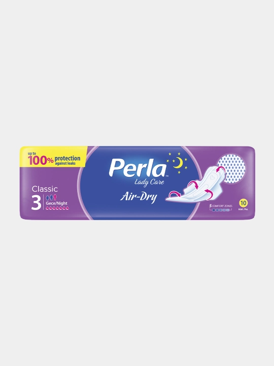 Женские гигиенические прокладки PERLA CLASSIC AIR-DRY NIGHT (GECE), 10 шт - 