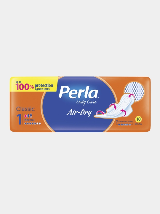 AYOLLAR UCHUN PERLA CLASSIC AIR-DRY NORMAL (KISA) gigiyenik tagliklari 10 dona - 