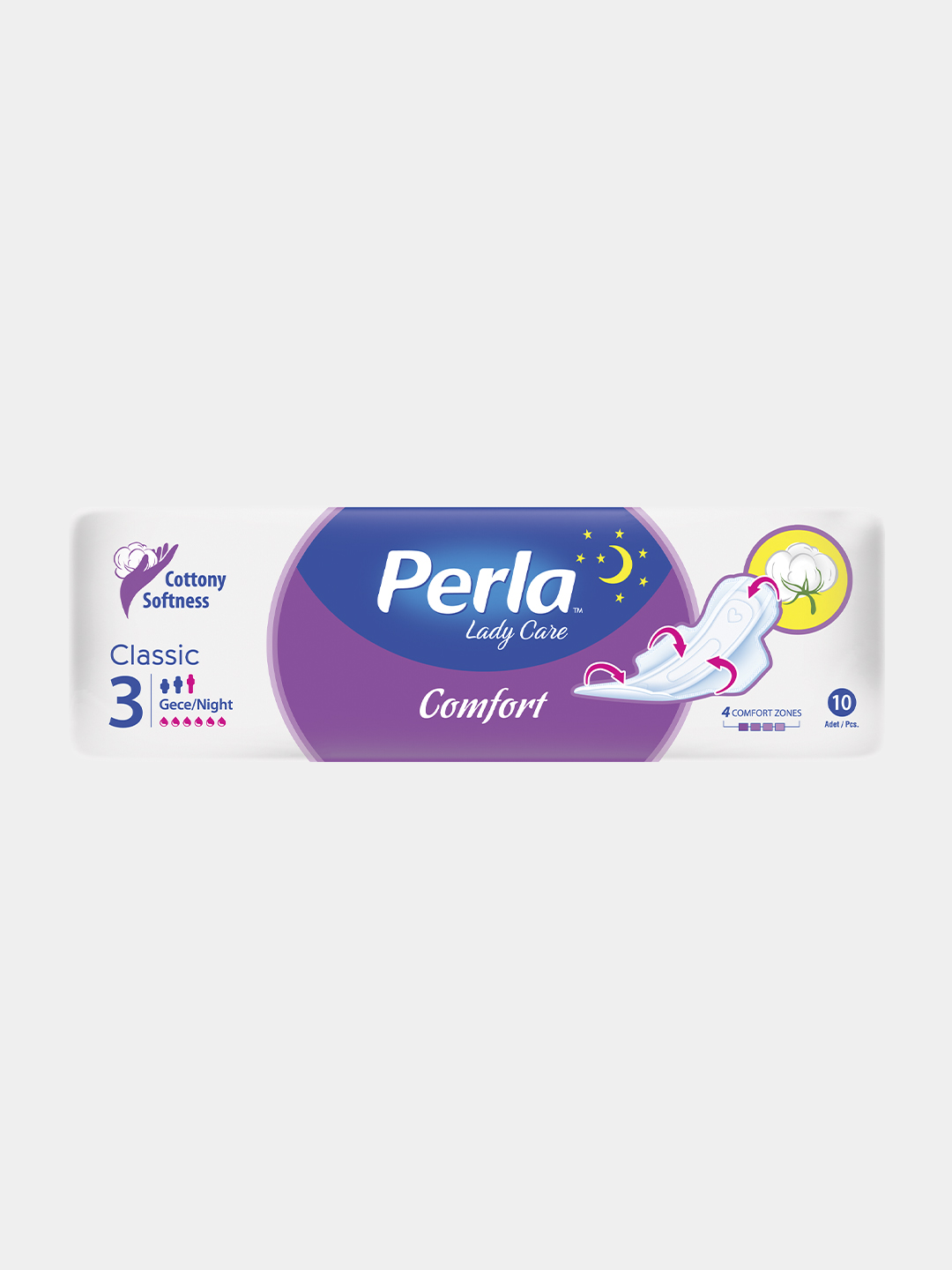 Женские, гигиенические прокладки PERLA CLASSIC COMFORT NIGHT GECE, 10 шт - 