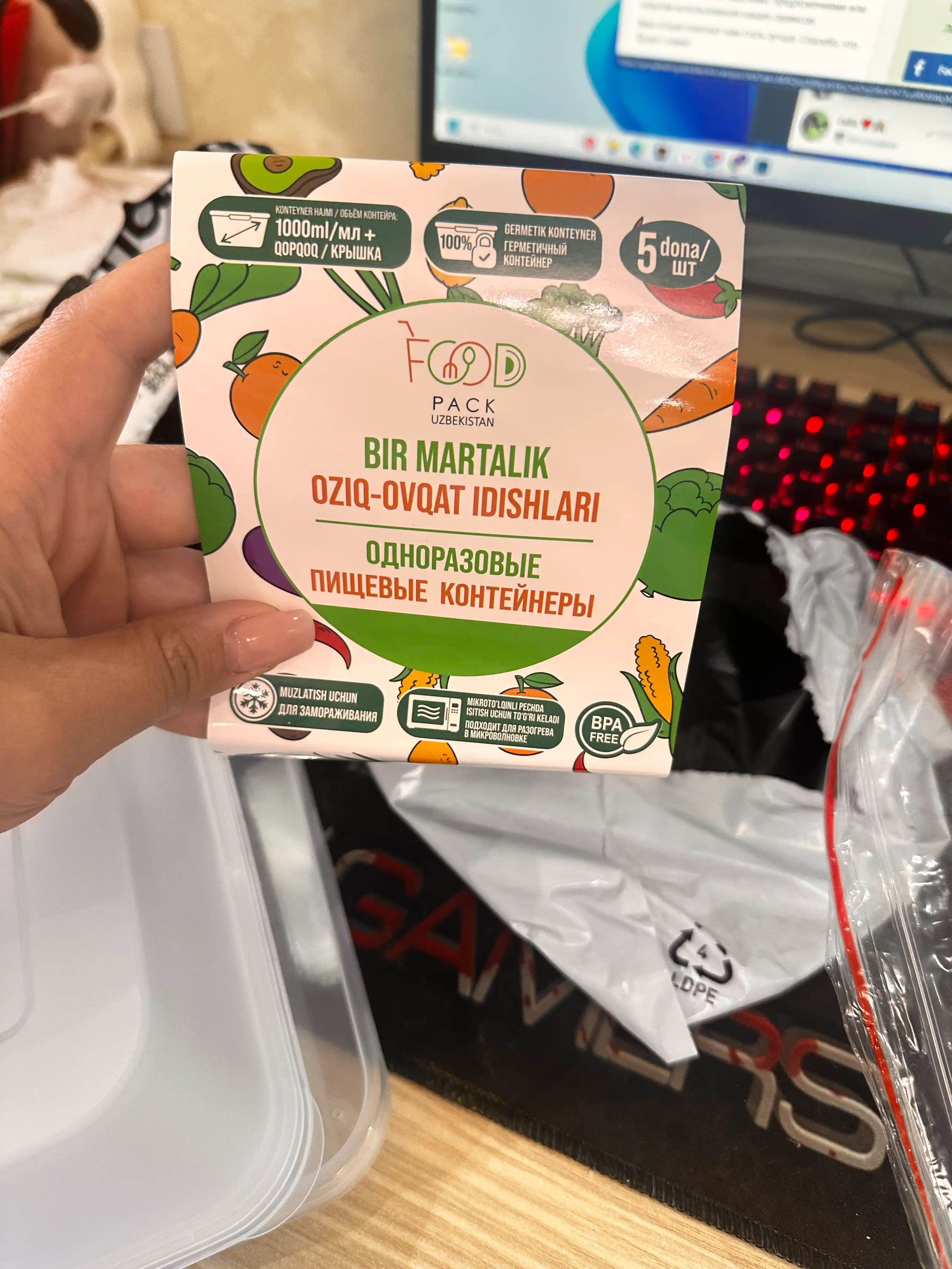 Bir martalik oziq-ovqat idishlari, plastik idishlari, (to'rtburchaklar), to'plam