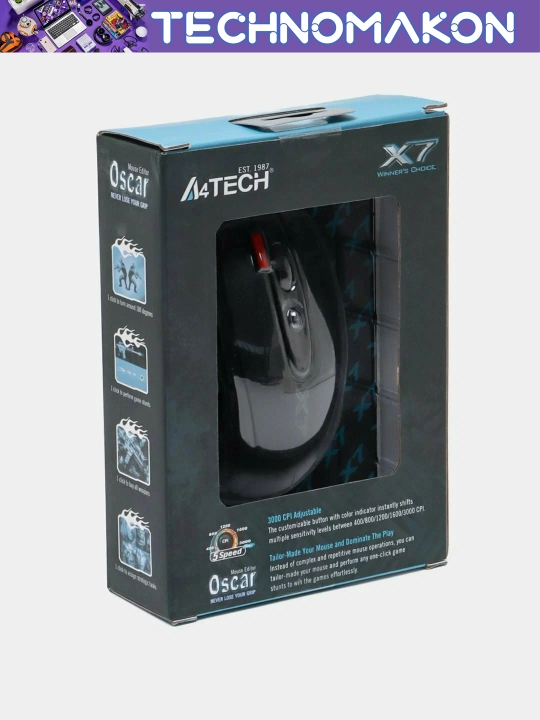 A4tech X7 o'yin sichqonchasi, 2000 DPI, kompyuter uchun simli o'yin sichqonchasi