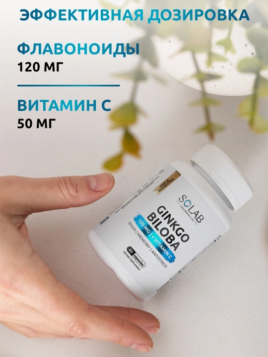 Ginkgo Biloba + C vitamini, SOLAB, 60 kapsula