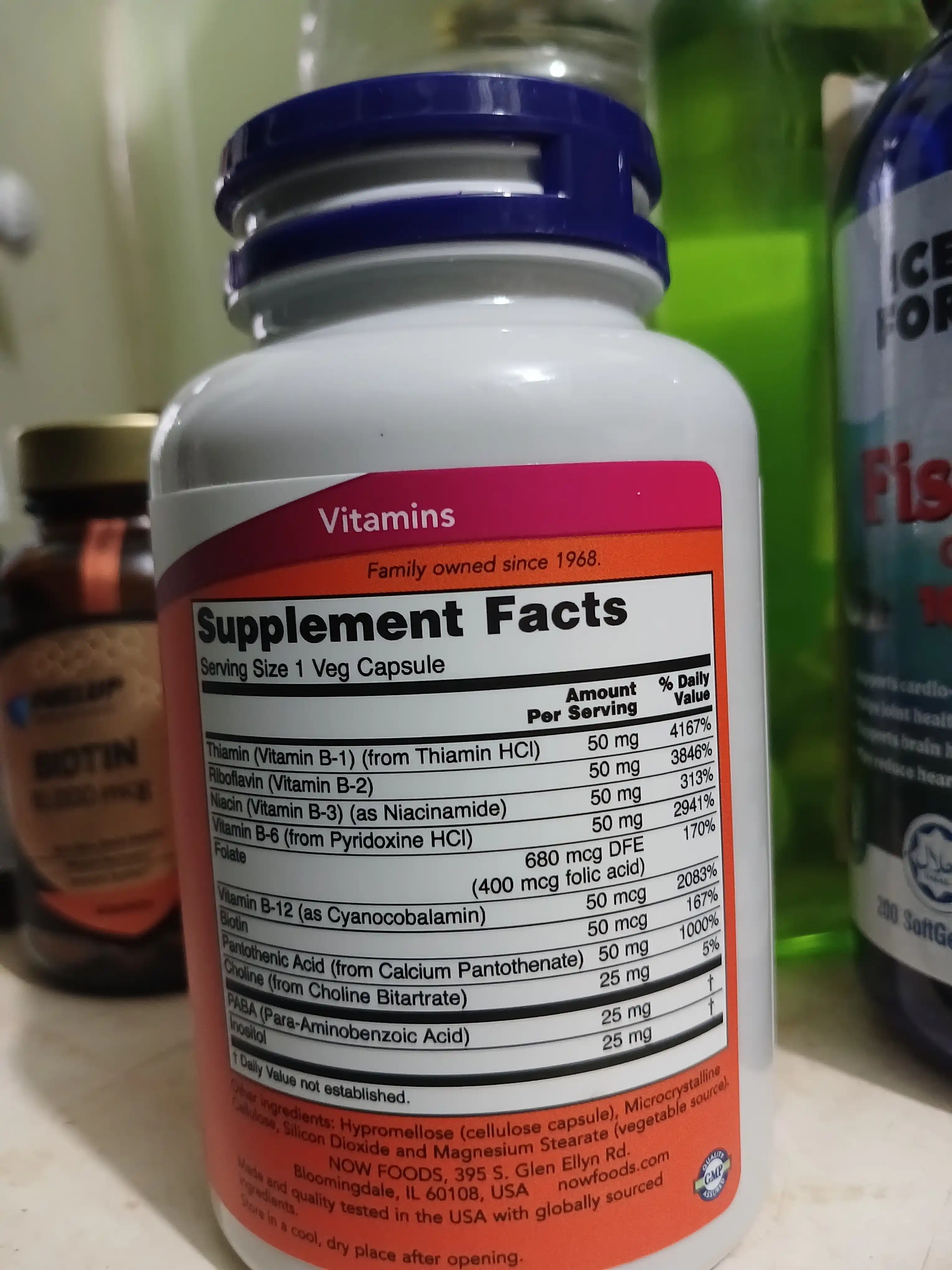 NOW Supplements, Vitamin B-50 mg, asab tizimining salomatligi, Halol