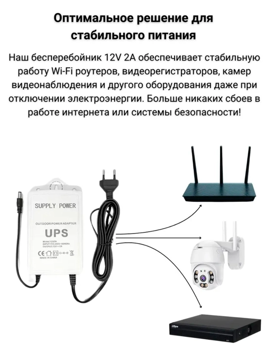 Блок питания мини UPS, ИБП с аккумулятором 3600 mAh, 12V / 2A, для роутеров и камеры