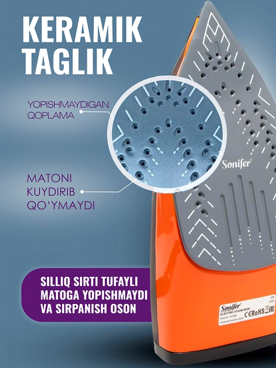 Dazmollar SONIFER, kuchli bug'li dazmol, parli dazmol 2200 Vt