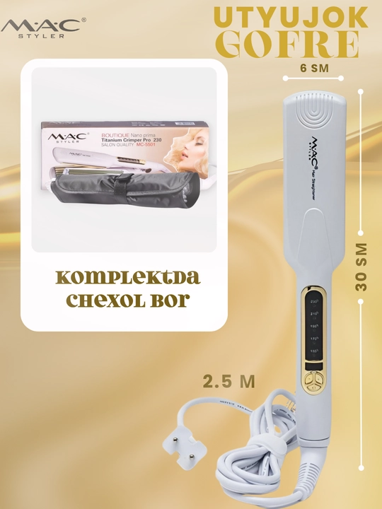 Soch gofre MAC Styler, jingalak qilish, hajm, harorat sozlagich 450F