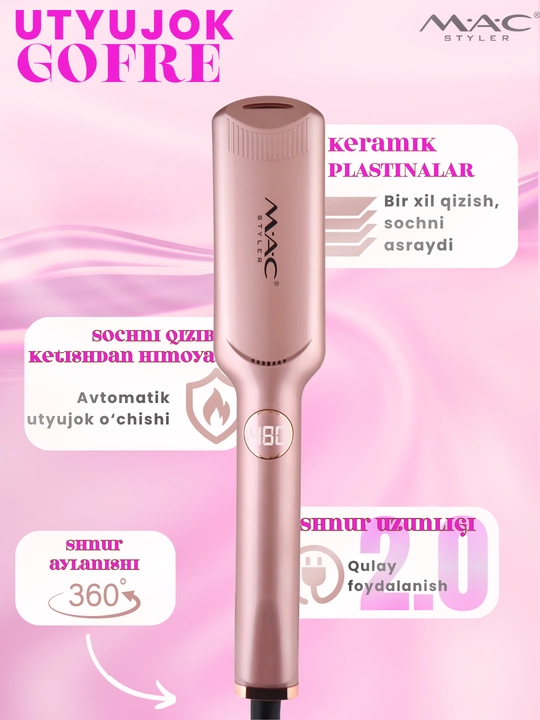 Soch gofre MAC Styler, jingalak qilish, hajm, harorat sozlagich 450F