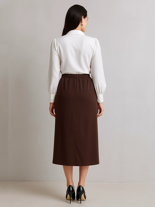 Ayollar midi yubkasi, baland bel, tugmali dizayn, katta o‘lchamlar S–5XL, DEGO