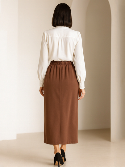 Ayollar midi yubkasi, baland bel, tugmali dizayn, katta o‘lchamlar S–5XL, DEGO
