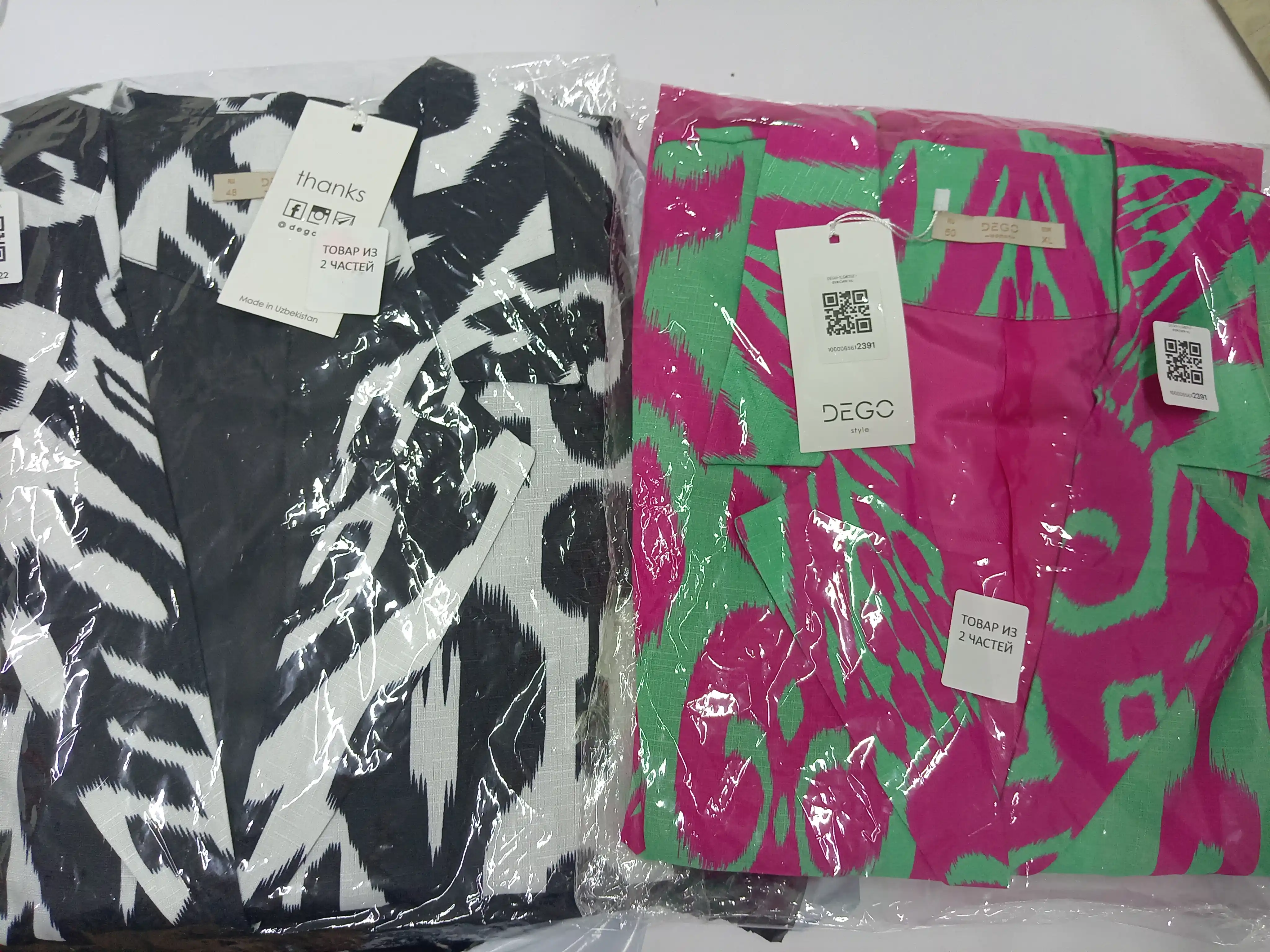DEGO, ayollar kostyumi ikkilik: jaket va shim, ikat bosma, M-7XL o‘lchamlari