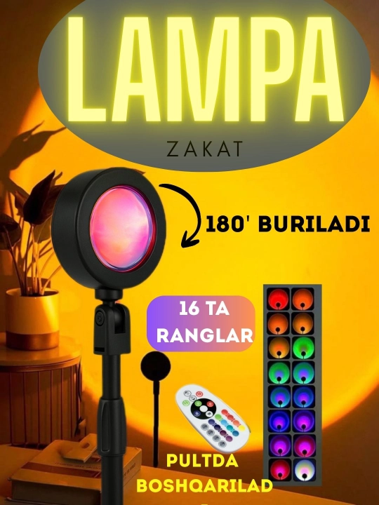 Stol va polga o‘rnatiladigan zakat chirog‘i,tik tok,16 ta rang RGB,sivitilnik orqa fon - 