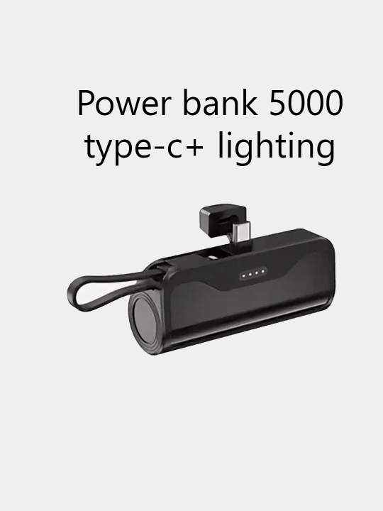 Портативный аккумулятор Power bank 5000Ма разъемы Type-C+ Lighting,черный