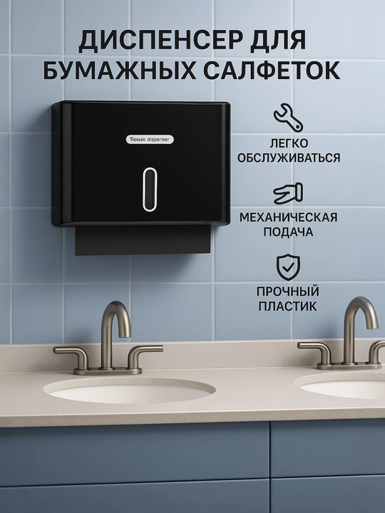 Диспенсер для бумажных салфеток, настенный, механический, ABS-пластик - 