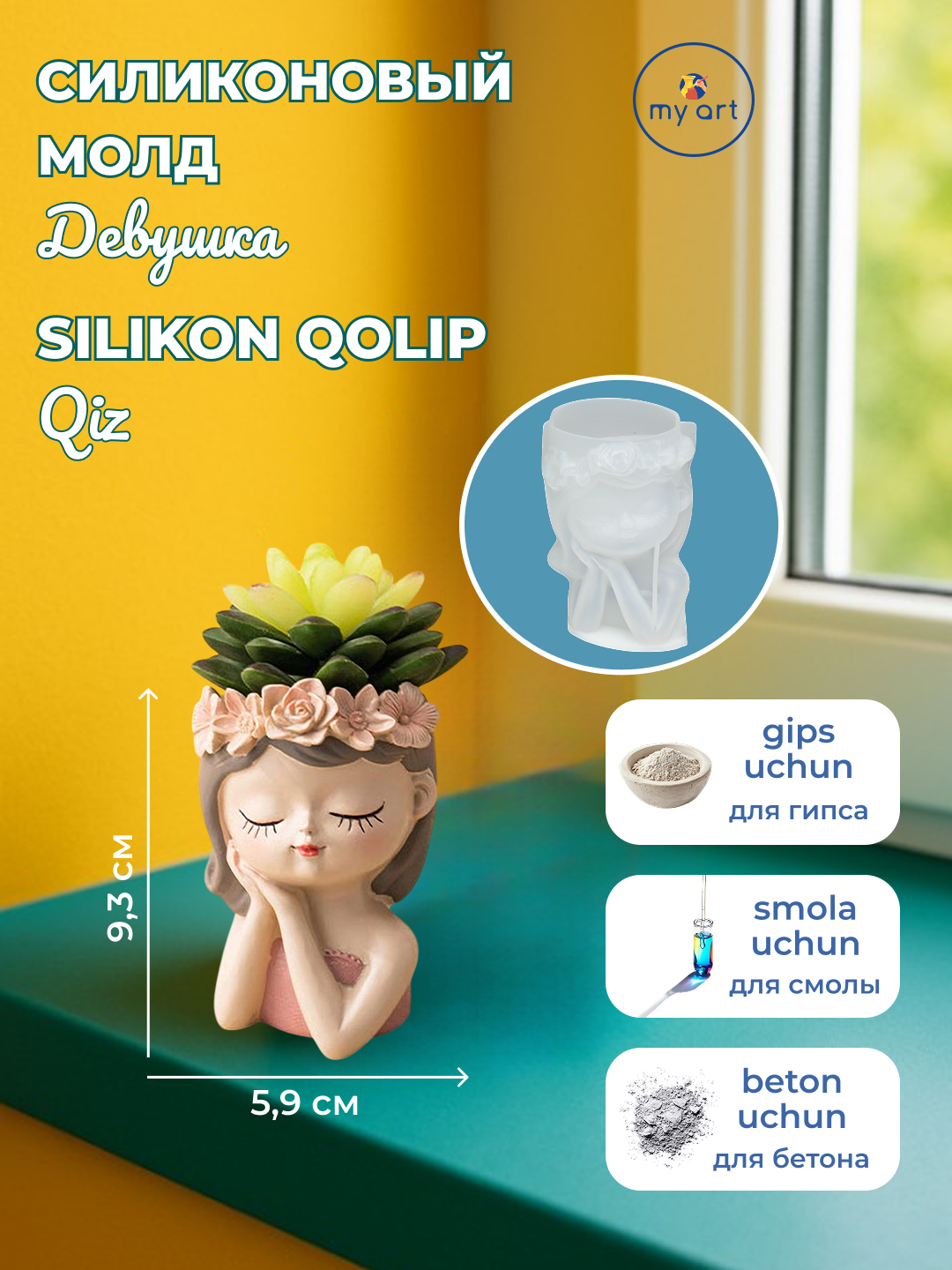 Silikon qizcha qolipi, gips, smola uchun, silikon qolip qiz, kashpo - 