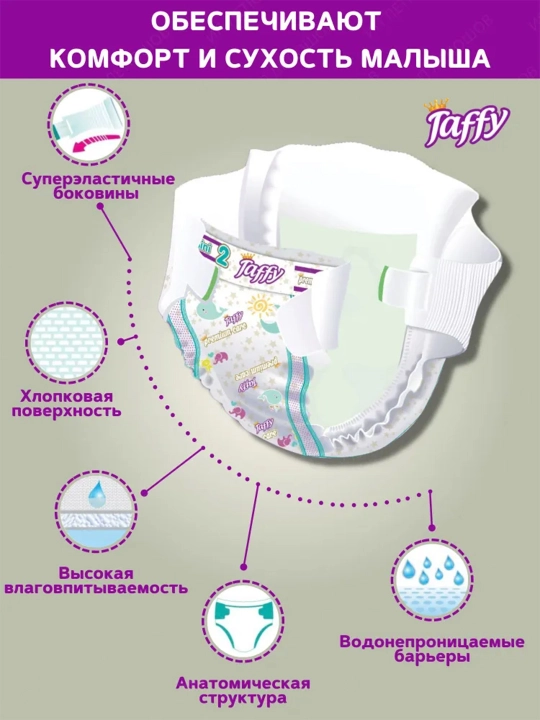 Taffy tagliklari, 3-o`lcham, 4-9 kg, 66 dona, o'g'il bolalar va qizlar uchun