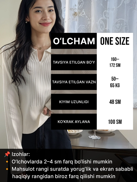 Ayollar uchun oversize polo sviter, yoqali, uzun yengli