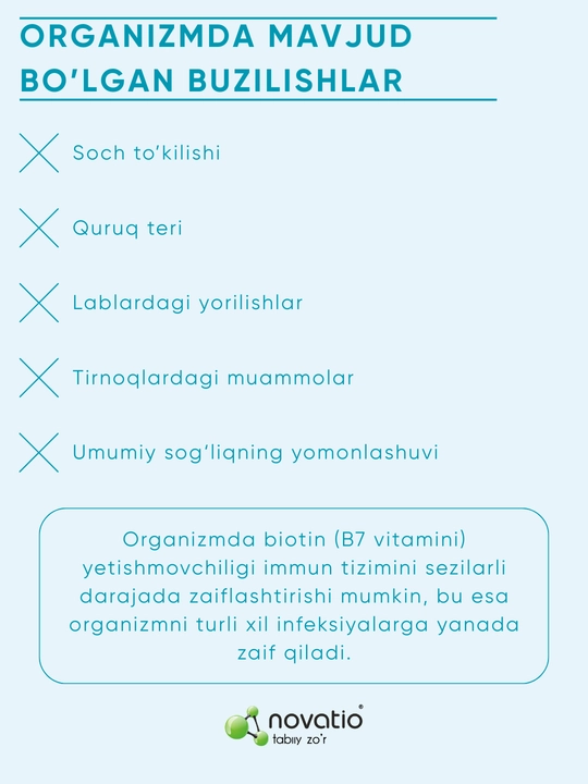 Biotin, sog'lom sochlar, teri va tirnoqlar, Novatio, 50 kapsula