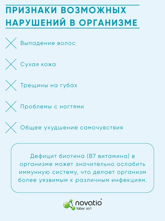 Biotin, sog'lom sochlar, teri va tirnoqlar, Novatio, 50 kapsula