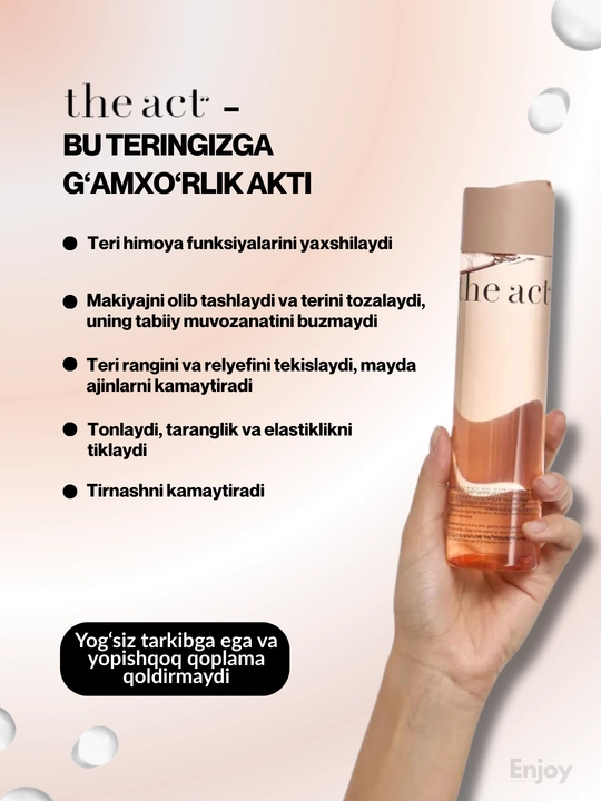 Miselyar suvi The Act, makiyajni olib tashlash uchun, bazaviy va muammoli teri uchun