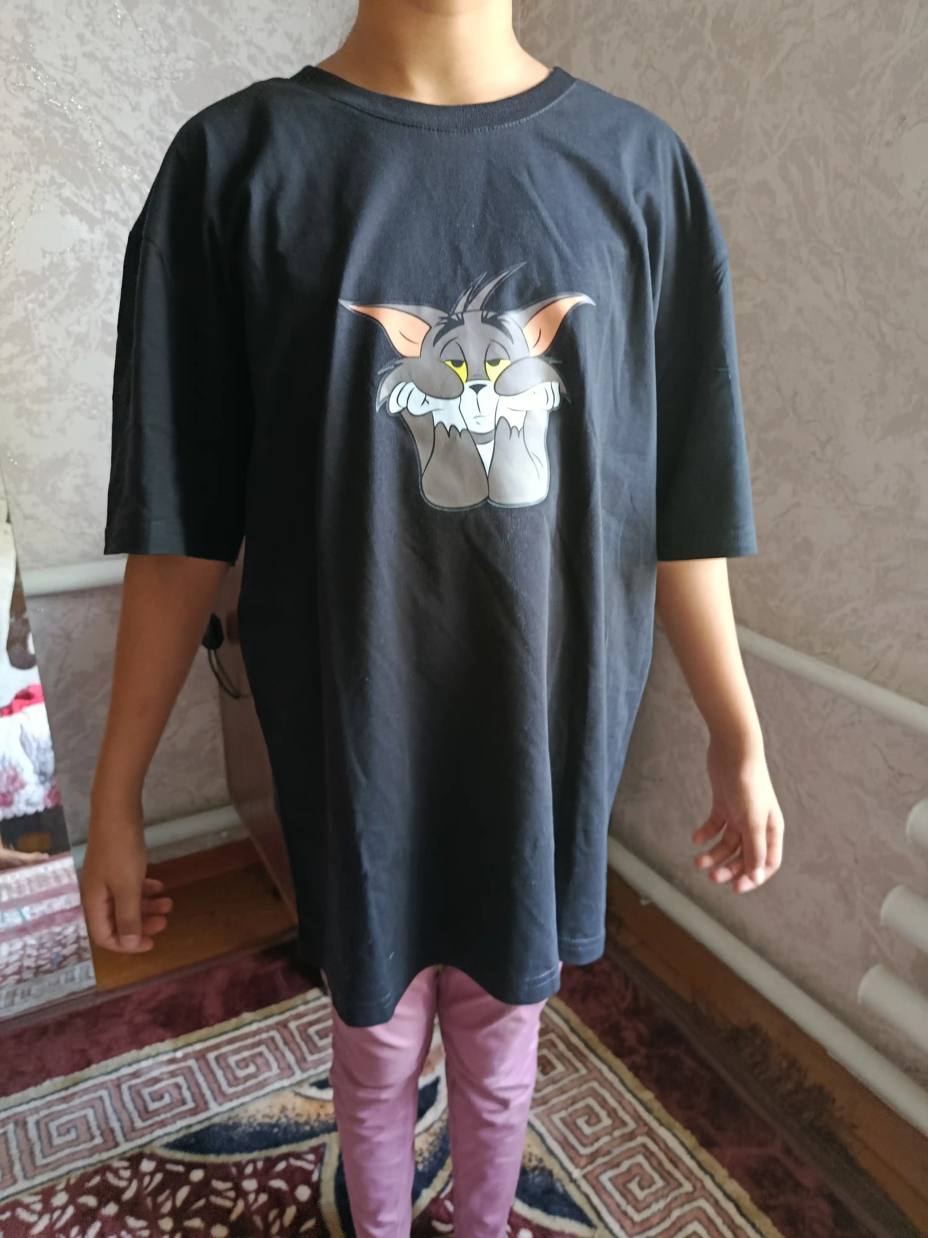 Ayollar uchun futbolka, OVERSIZE, print bilan, 100% paxta
