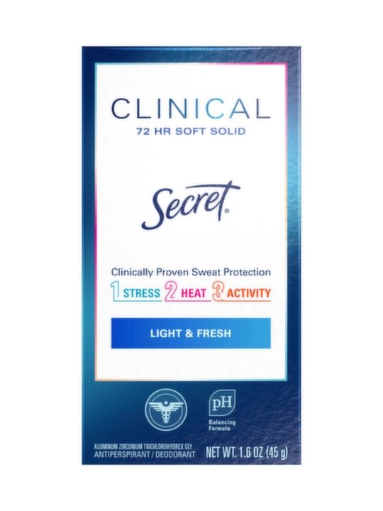 Secret Clinical 100ч защита, 45г, Light & Fresh, женский дезодорант-антиперспирант