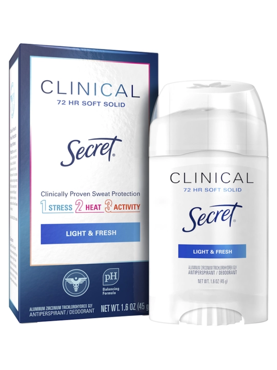 Secret Clinical 100ч защита, 45г, Light & Fresh, женский дезодорант-антиперспирант