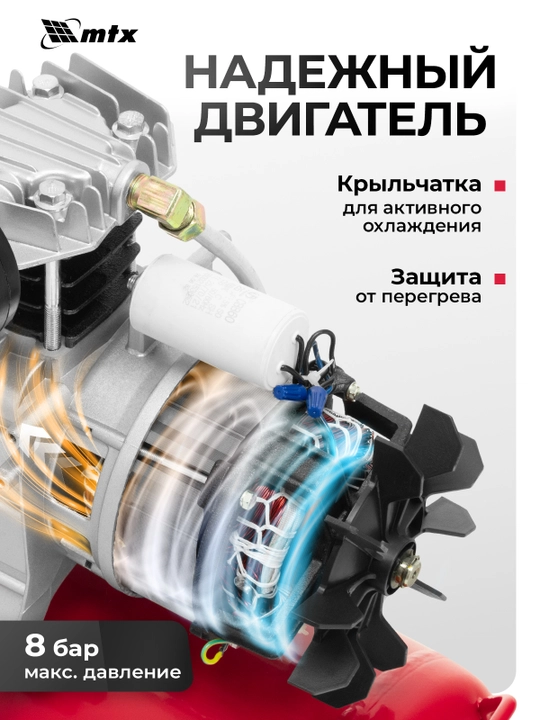 Компрессор воздушный MTX DC1500L/50, 1.5 кВт, 50 л, 210 л/мин, 58018