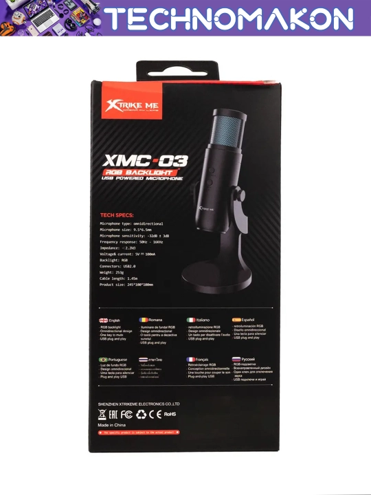 Xtrike Me XMC-03 RGB usb o'yin mikrofoni, mute tugmali va tiniq ovoz, shovqinsiz