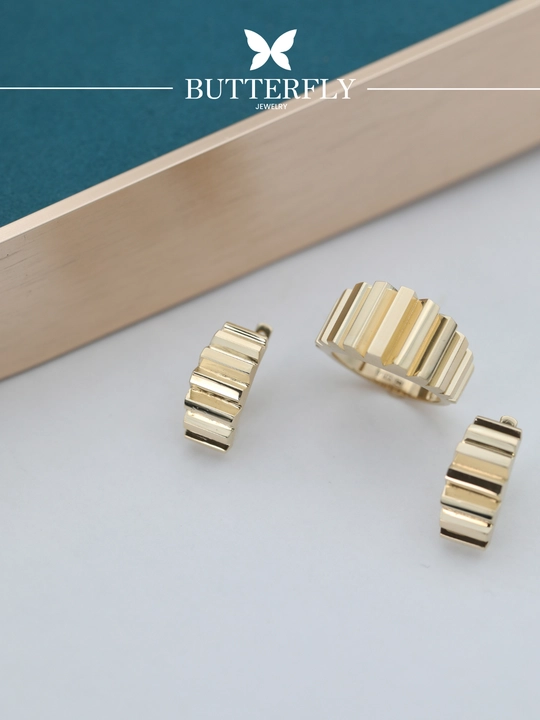Золотое кольцо и серьги комплект, золото 585 пробы, 7.70 г, модель B66K, BUTTERFLY GOLD