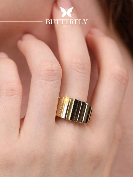 Золотое кольцо и серьги комплект, золото 585 пробы, 7.70 г, модель B66K, BUTTERFLY GOLD