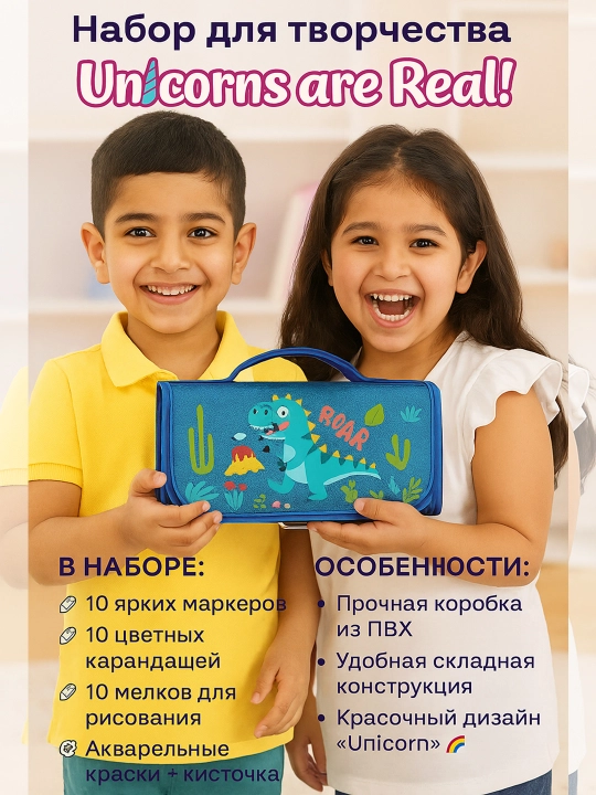Qalamlar, akvarel va akril bo‘yoqlarning badiiy to‘plami g‘ilofda, bolalar uchun chamadon to‘plami - 