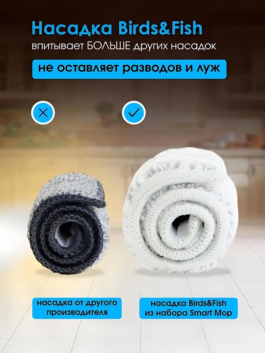 Умная швабра с ведром и отжимом, с 2 запасными насадками, 8 - 10 литр