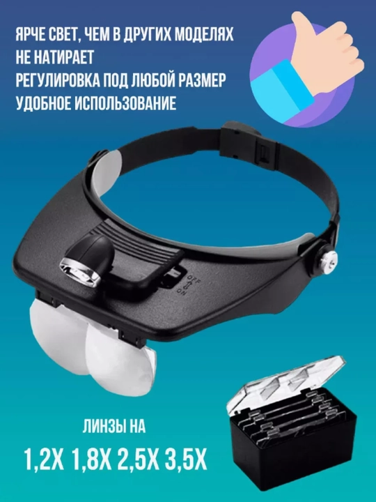 Очки - лупа с LED подсветкой, насадки с разной кратностью