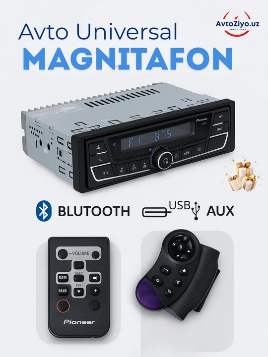 Автомобильная магнитола Pioneer Bluetooth, USB, AUX, FM-радио, с пультом 1DIN/2DIN