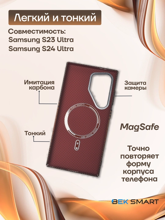 Чехол MagSafe с имитацией карбона для Samsung S23,S24,S25 Ultra, ударопрочный