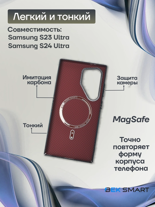Чехол MagSafe с имитацией карбона для Samsung S23,S24,S25 Ultra, ударопрочный