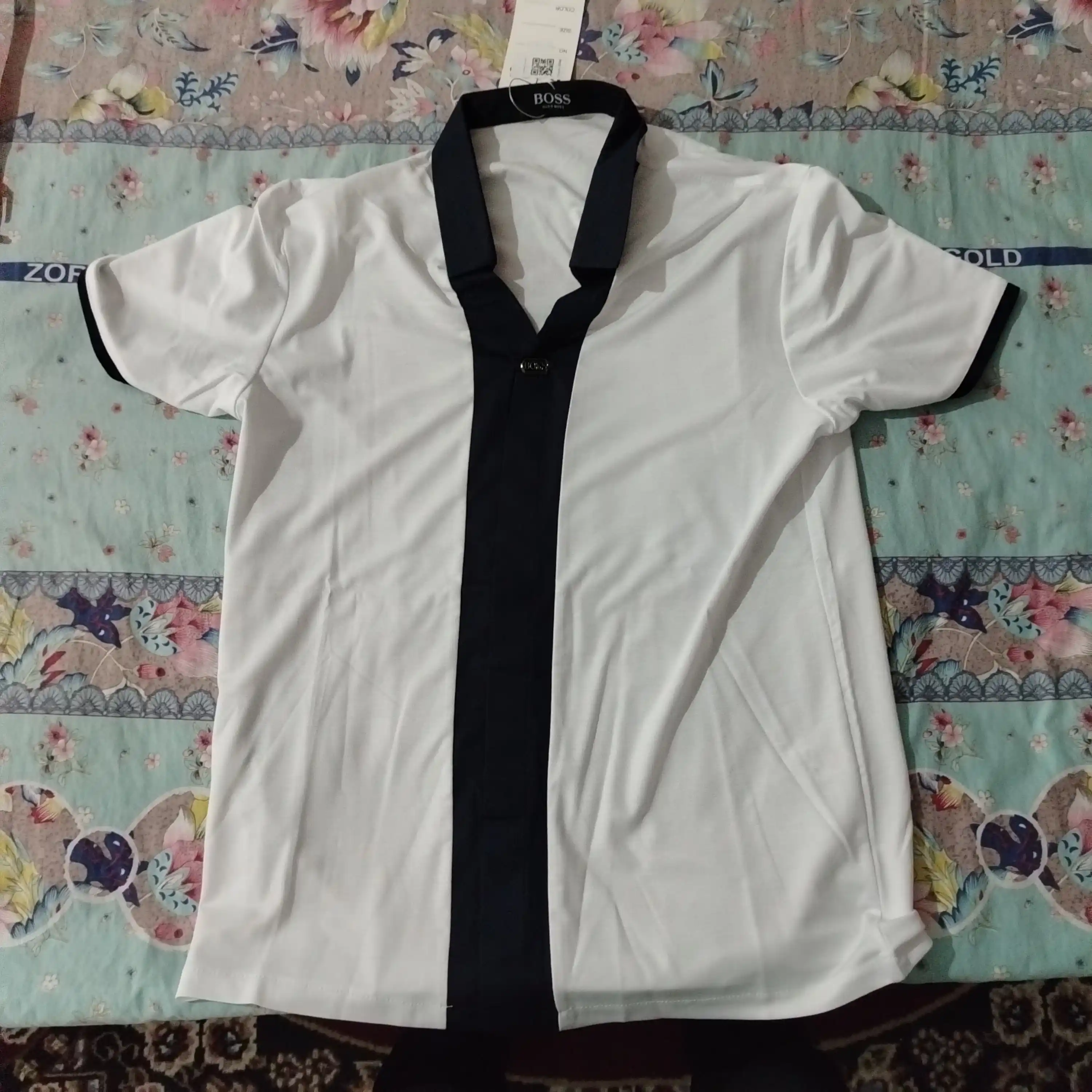 Erkaklar yengi kalta polo ko'ylagi, obmanka, paxta, cho'ziluvchan, bahor-yoz