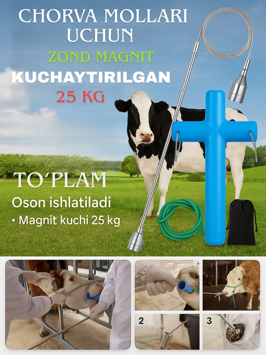 Chorva mollari uchun kuchaytirilgan zond magnit - 25 kg (barchasi to‘plamda) - 