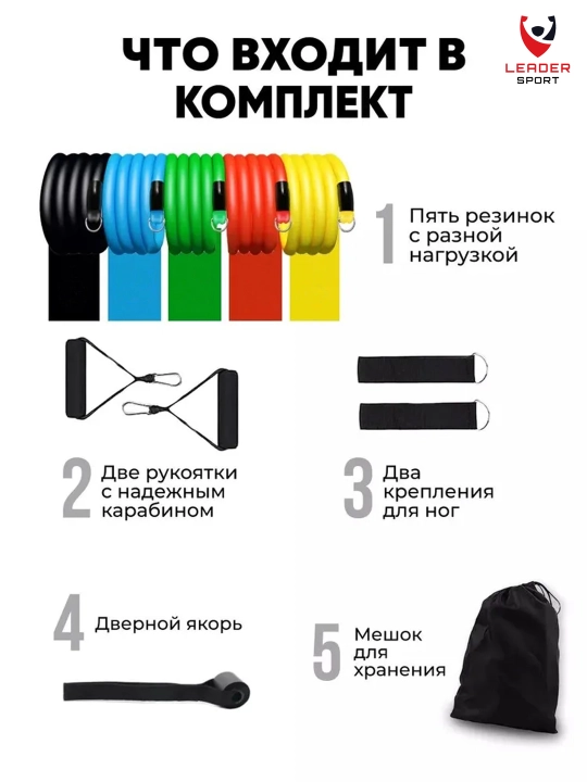 Набор резиновых эспандеров для фитнеса, с аксессуарами